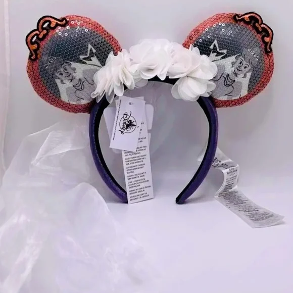 NWT Haunted Mansion The Bride Veil Sequin Headband Ears Disney Parks - Picture 1 of 7